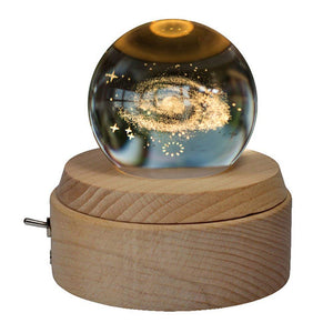 KIDENS  USB充電式 3D 水晶球 LED 投影木製音樂盒